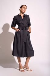Double Pocket Midi Dress-Blue